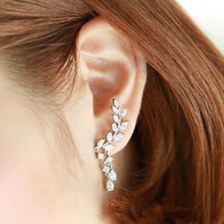 Nanazi Jewelry Sterling Silver CZ Leaf Earrings