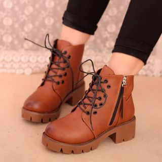 IYATO Block Heel Lace Up Ankle Boots