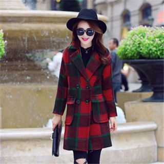 AiSun Plaid Woolen Lapel Coat