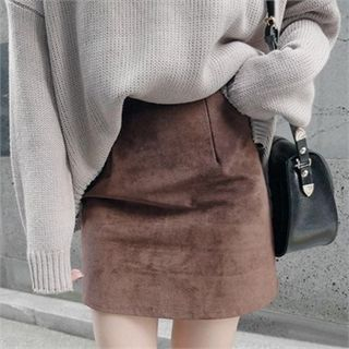 LIPHOP Genuine-Suede Mini Skirt