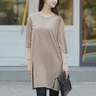 Stylementor 3/4-Sleeve Slit-Front T-Shirt Dress
