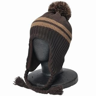 Striped Knit Trapper Hat Brown - One Size