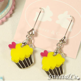 Sweet & Co. Mini Yellow Cupcake Crystal Silver Earrings