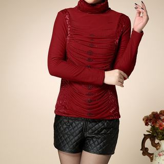 Sayumi Ruched Turtleneck Fleece-lined Top