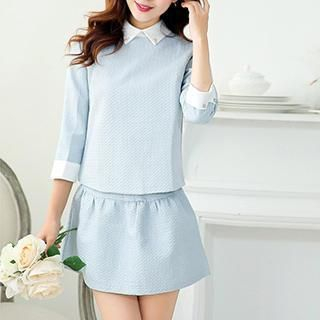 Fashion Street Set: 3/4 Sleeved Collared Top + Skirt