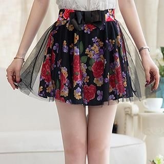 Romantica Bow-Accent Flower-Print Skirt