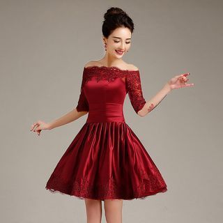 Loree Elbow-Sleeve Lace Cocktail Dress