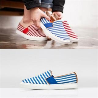 SHOES ROOM Striped Faux-Leather Slip-Ons