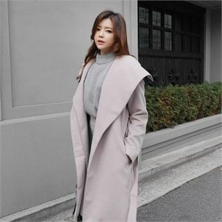 LIPHOP Shawl-Collar Open-Front Coat with Sash