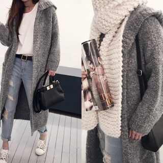 NANING9 Hooded Open-Front Cardigan