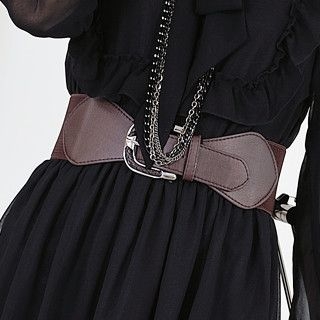 Braided-Buckle Elasticized Belt Brown - One Size
