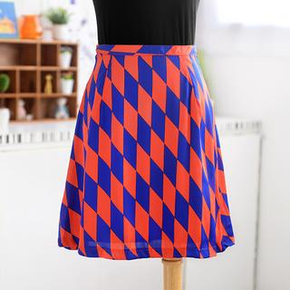 59 Seconds Argyle Print A-Line Skirt Blue and Red - One Size