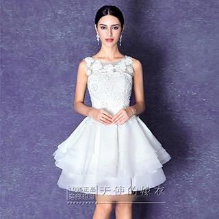Angel Bridal Sequined Rosette Layered Cocktail Dress