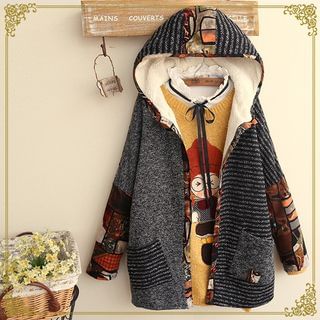 Fairyland Pattern Paneled Fleece-lined Hooded Jacket
