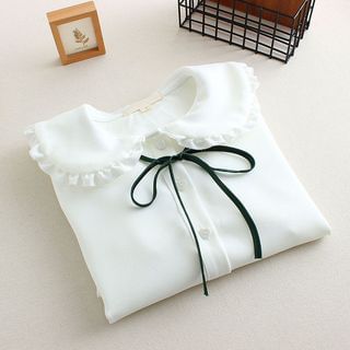 Mushi Ribbon Collared Long-Sleeve Blouse