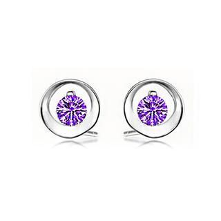 BELEC 925 Sterling Silver Round with Purple Cubic Zircon Stud Earrings