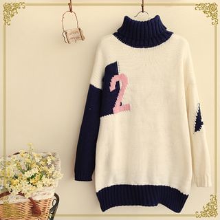 Fairyland Color Block Stand Collar Sweater