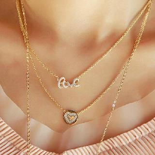Mbox Jewelry Sterling Silver CZ Multi-Strand Love Necklace
