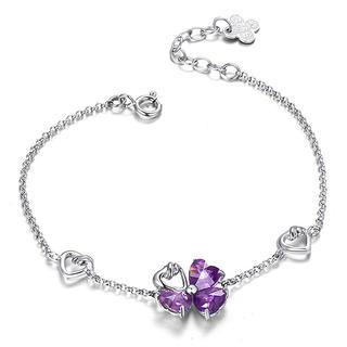 BELEC 925 Sterling Silver Four-Leafed-Clover Bracelet with Purple Cubic Zircon