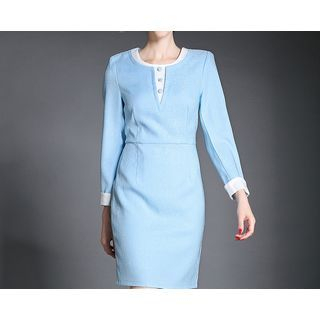 Merald Long-Sleeve Contrast Color Dress