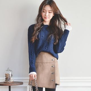 JUSTONE Buttoned Faux-Suede Mini Wrap Skirt