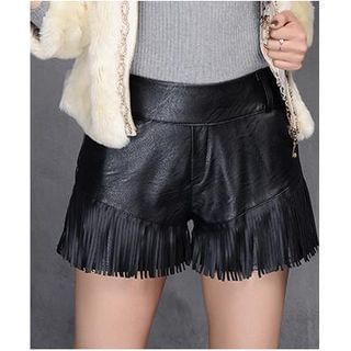 Oaksa Fringed Faux Leather Shorts