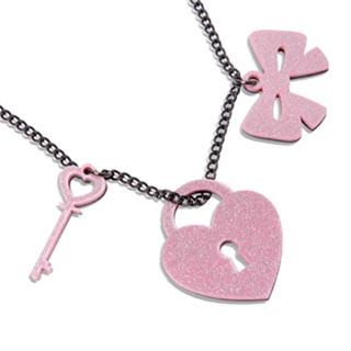 Sweet & Co. Pink Glitter Heart Lock & Key Necklace