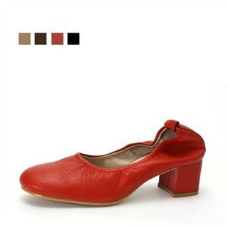 MODELSIS Genuine Leather Chunky-Heel Pumps