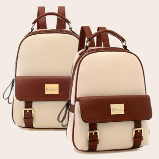 BeiBaoBao Faux Leather Two-Tone Backpack