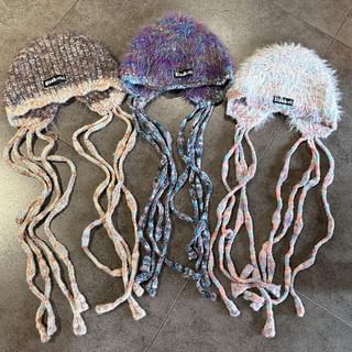 Melange Fringed Knit Beanie