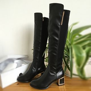Edamame Studded Block Heel Tall Boots