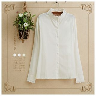 Clover Dream Eyelet Lace Trim Long-Sleeve Shirt