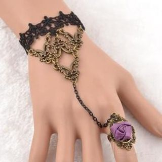 Trend Cool Flower Lace Bracelet with Rosette-Acent Ring