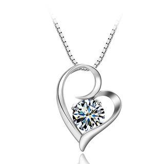 BELEC 925 Sterling Silver Heart-shaped Pendant with White Swarovski Element Cubic Zircon and 45 Cm Necklace