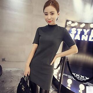 Glen Glam Stand Collar Short-Sleeve Dress