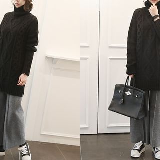 NANING9 Turtleneck Cable-Knit Sweater