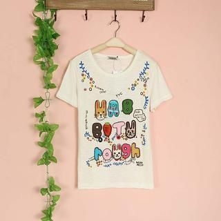 Cute Colors Short-Sleeve Rabbit Appliqué T-Shirt