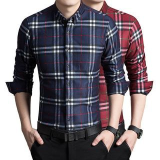 Dubel Long-Sleeve Fleece-Lined Plaid Shirt