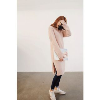 CHERRYKOKO Slit-Side Wool Blend Knit Dress