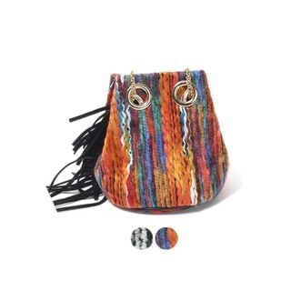 BBORAM Fringed Knit Bucket Shoulder Bag