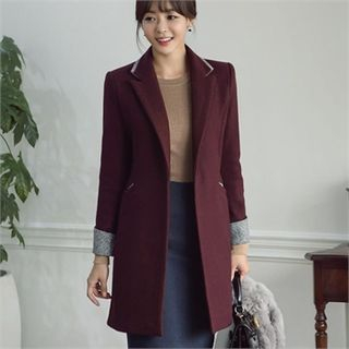ode' Contrast-Trim Wool Blend A-Line Coat