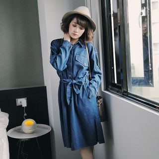 Tokyo Fashion Long Denim Jacket with Sash