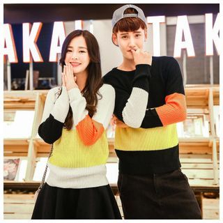 Azure Matching Couple Color-Block Sweater