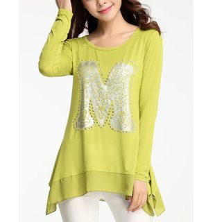 Oaksa Letter Long-Sleeve Frill Top