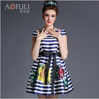 Ovette Floral Striped A-Line Dress