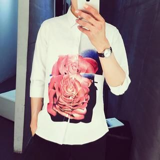 Soulcity 3/4-Sleeve Rose Print Shirt