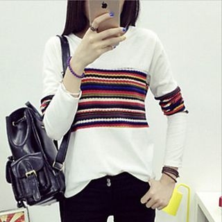 lilygirl Long-Sleeve Striped Panel T-Shirt