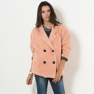YesStyle Z Double-Breasted Coat Pink - One Size