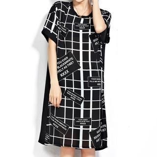 Sayumi Short-Sleeve Check Print Chiffon Top