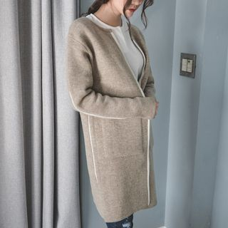 JUSTONE Zip-Up Piped Wool Blend Knit Coat